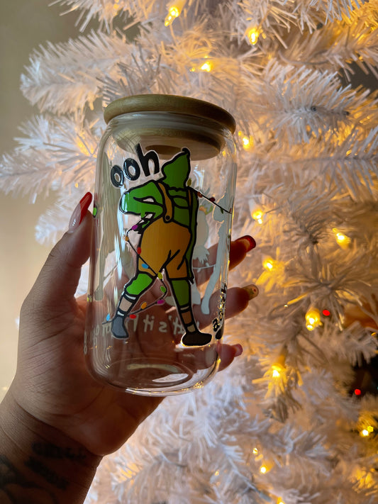 16 Oz Glass Can w/ lid & straw